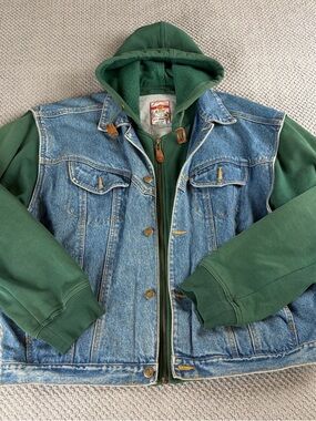 Vintage Warner Bros. Looney Tunes Denim Label with green hoodie Trim 90’s